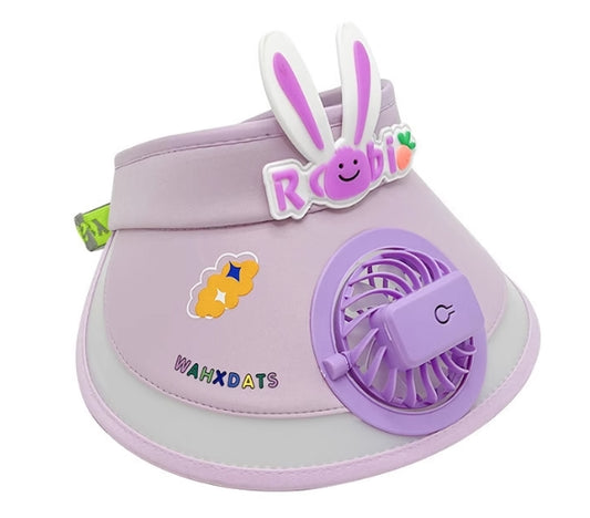 Bunny ear children's sun hat with built-in USB fan for a cool summer