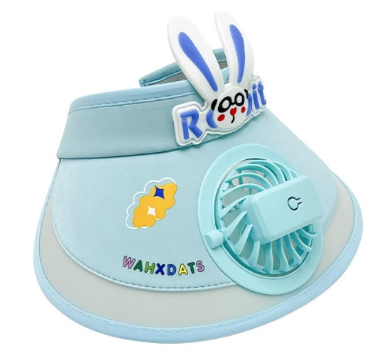 Bunny ear children's sun hat with built-in USB fan for a cool summer