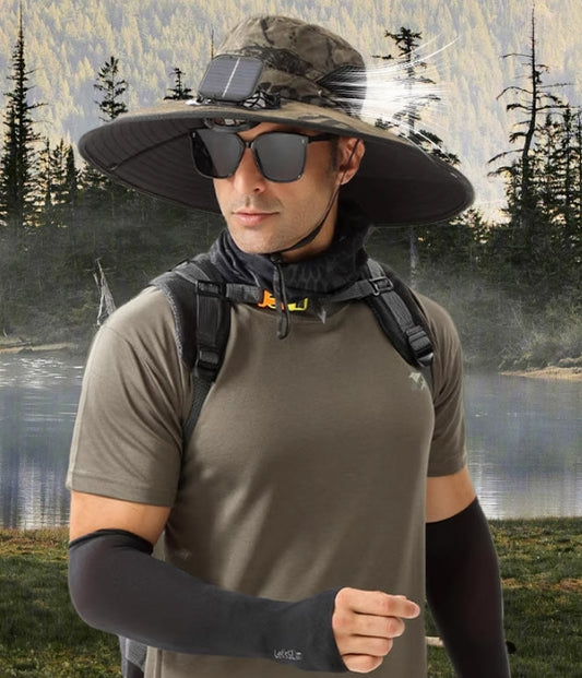 Outdoor all-round sun protection suit - wide-brimmed hat, UV-proof sunglasses & sun protection sleeves