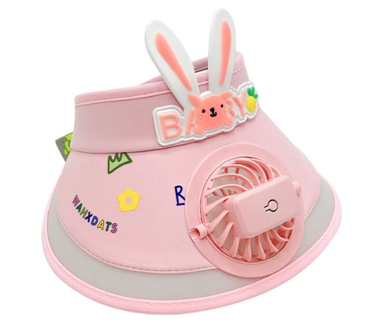 Bunny ear children's sun hat with built-in USB fan for a cool summer