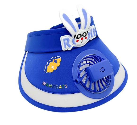 Bunny ear children's sun hat with built-in USB fan for a cool summer