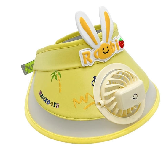 Bunny ear children's sun hat with built-in USB fan for a cool summer