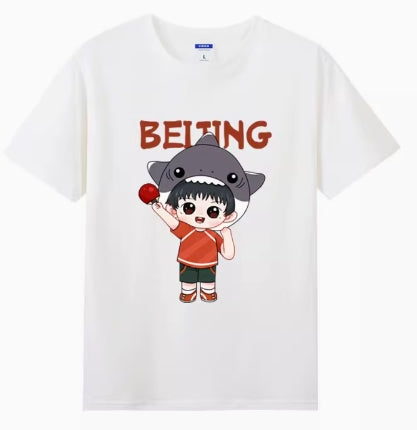 BEIJING Cartoon Shark Hat Boys' Cotton T-Shirt – Summer Casual Top