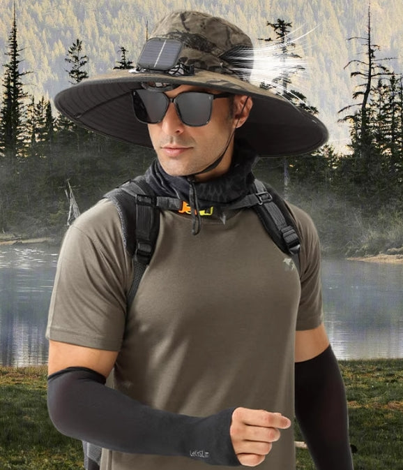 Outdoor all-round sun protection suit - wide-brimmed hat, UV-proof sunglasses & sun protection sleeves